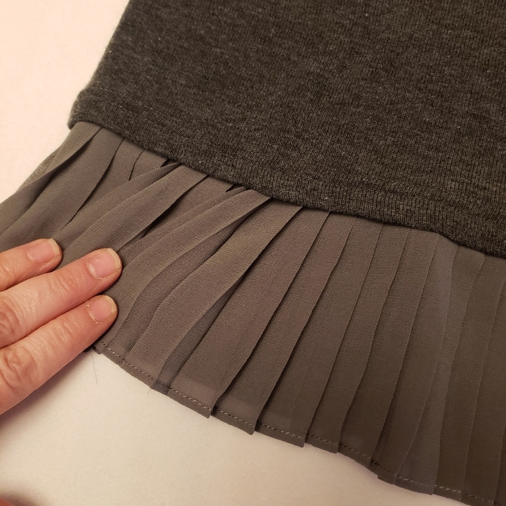 Gray Sweater with Pleated Ruffle Bottom - Picture 10 of 12